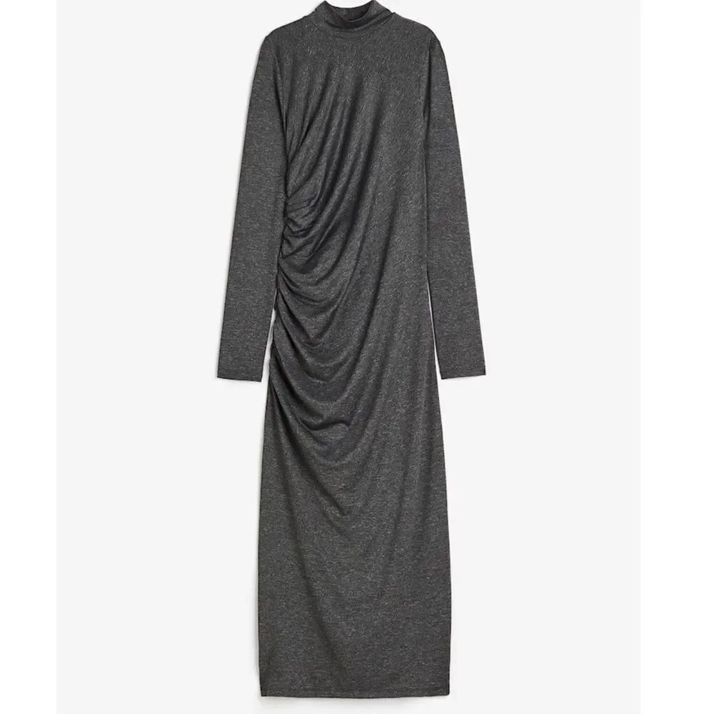 H&M Charcoal Knit Gathered Mock Turtleneck Midi Dress